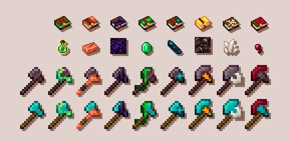 The swords and corresponding tools for my resource pack in the